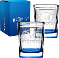 Personalized Glasses Set of 2 Initial and Name 2oz Blue Bottom Etched Square Shot Glass Engraved with Custom Text Birthday Gift for Men and Women