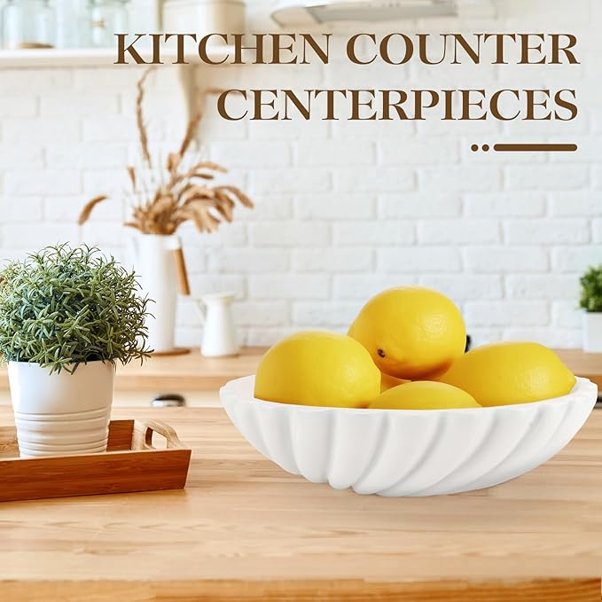 Large Decorative Bowl - Modern Fruit Bowl for Kitchen Counter & Coffee Table, Stylish Key Purse Bowl for Entryway & Console Table Decor,Cream White