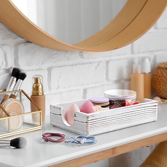 Napkin Holder for Bathroom, White Washed Wood Guest Towel Holder Tray for Bathroom, Disposable Paper Hand Towel Holder for Bathroom Accessories, Dinner Napkin Holder for Kitchen Table Party