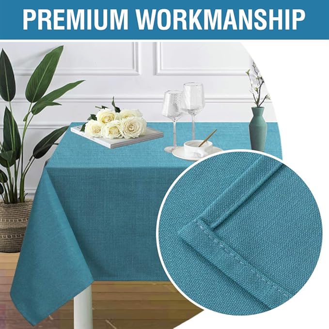 H.VERSAILTEX Linen Textured Table Cloths 54 x 108 Inch Premium Solid Tablecloth Spill-Proof Waterproof Table Cover for Dining Buffet Feature Extra Soft and Thick Fabric Wrinkle Free, Teal
