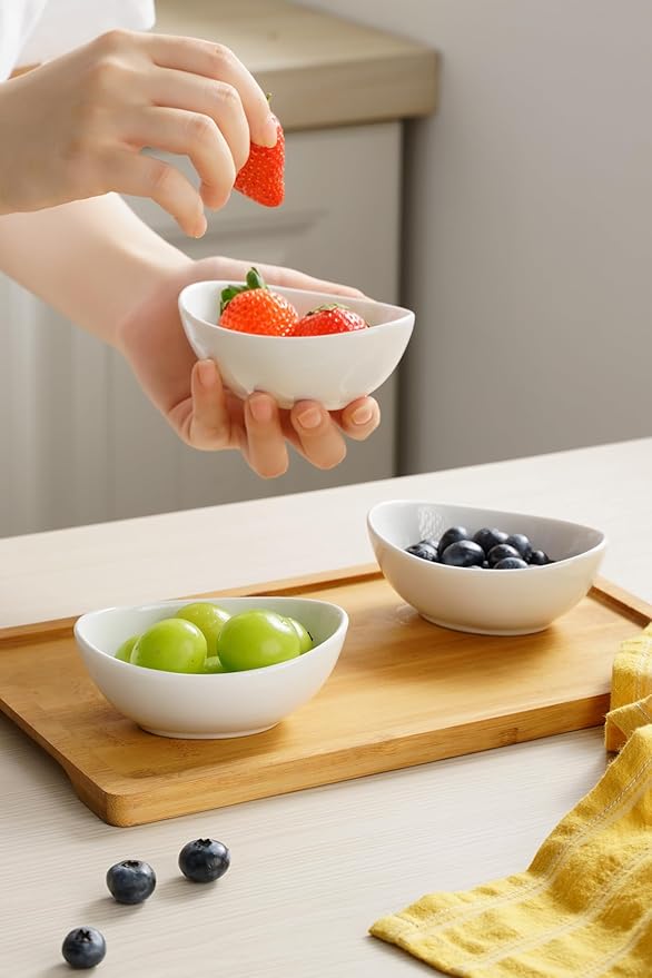 Dipping Bowls, 3 OZ Small Serving Bowls for Side Dishes,Set of 6 Mini Appetizer Plates for Condiment Sushi Ketchup, Porcelain, Tomato Sauce, Soy Sauce Dish Ceramic (4 Inch(3 Ounce))