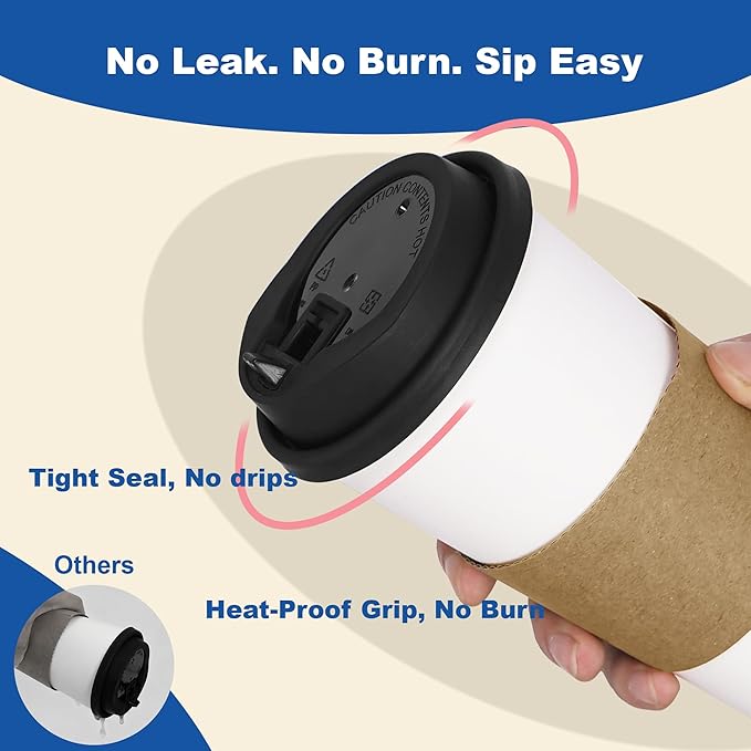 20 oz 300 Pack Coffee Cups with Lids and Sleeves, Straws, Hot Disposable To Go Travel Paper Cups Bulk for Office, Home Coffee Bar Accessories, Chocolate, Cocoa, Beverage (White)