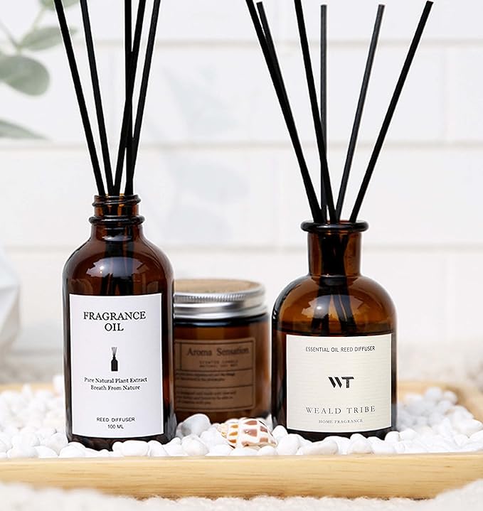 WEALD TRIBE Reed Diffuser Set for Bathroom Shelf Decor, Sticks Diffuser with Essential Oils Included | Early Summer Gardenia Scent 4.0 fl oz Fragrance Oil | Defusers for Home Apartment Essentials