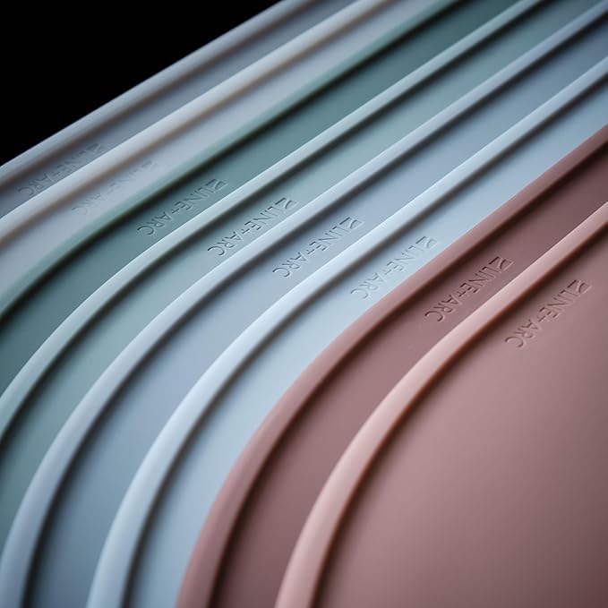 LINE+ARC Waterproof, Stain-Resistant, Heat-Safe Silicone Degrē Placemats (20.5x13, Set of 2 Smoke) 3mm-High Rim Adults Babies Easy-to-Clean Washable Oval Modern Non-Slip Large Dining Table Mats