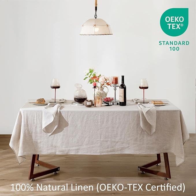 Talasily Linen Tablecloth 100% Pure Linen Table Cloth 60x108 Inches Rectangle Tablecloths Washable Cloths for Kitchen, Dining, Buffet Parties, Holidays, Picnic, Weddings and Restaurants-Natural Linen