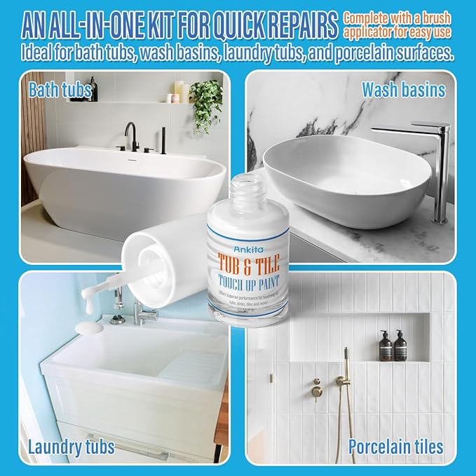 Specialty Tub and Tile Paint, High-Gloss Bathtub Paint White, Quick-Dry Porcelain paint for Scratches & Chips on Fiberglass, Porcelain, Acrylic, Enamel, Cast Iron, Bathtubs, Tiles, Sinks and Toilets(White)