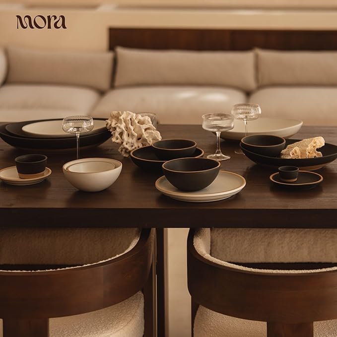 MORA Medium Bowls Set of 4, 28oz Ceramic Pottery Everyday Bowls - Microwave, Oven and Dishwasher Safe - Liquorice