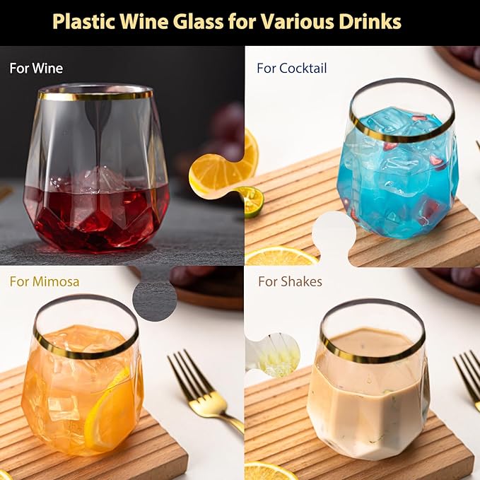40 Pack Plastic Wine Glasses, 12Oz Origami Disposable Wine Glasses Unbreakable Clear Plastic Cocktail Glasses Recyclable Shatterproof Reusable Wine Cups