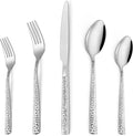 Hammered Silverware Set, 40 Pieces Stainless Steel Square Flatware Set for 8, Mirror Polished Tableware Cutlery Set for Home Kitchen Restaurant, Kitchen Utensils Set, Modern Design, Dishwasher Safe