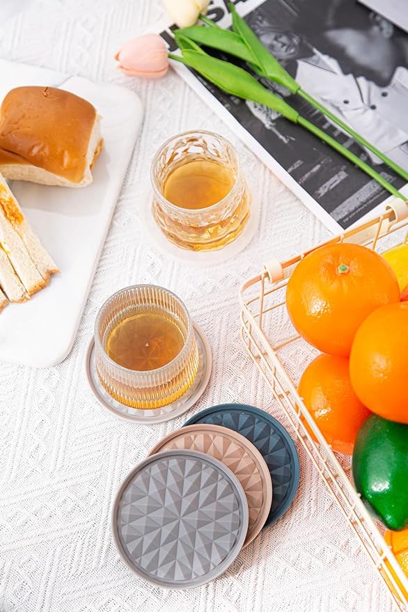 Silicone Coasters for Drinks[4 Pack]- Cup Mat for Tabletop Protection-Non-Slip, Non-Stick, Coffee Table Decor, Great Gift for Any Occasion, Translucent