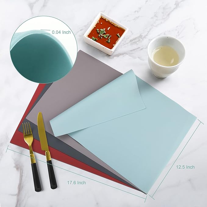 IYYI Silicone Placemats, Placemats Set of 4, Kids Place Mats, Waterproof Table Mat, Heat Resistant Non-slipTable Mats for Dining Table (Light Blue)