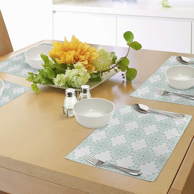 Ambesonne Floral Place Mats Set of 4, Abstract Horizontal Lines Geometric Bold Thin Stripes Ocean Themed Illustration, Washable Fabric Placemats for Dining Table, Standard Size, Seafoam White