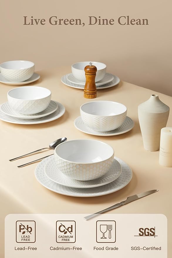 24 Piece Dinnerware Sets for 8, Premium Stoneware Plates and Bowls Sets, Microwave & Dishwasher Safe, Elegant Dishes for Entertaining & Special Occasions – A Stunning Gift for Large Families