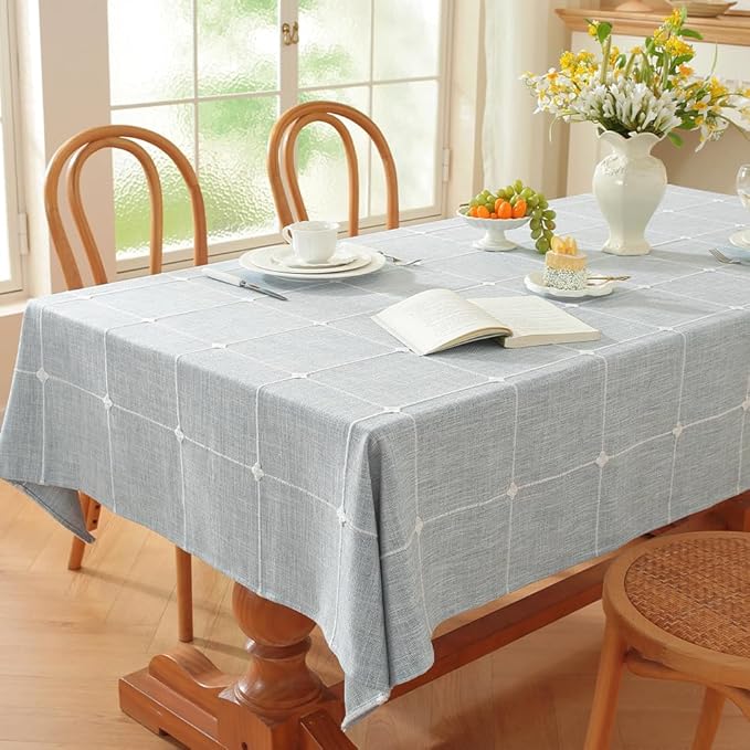 Zobesta Blue Table Cloth Rectangle Table 53 x 120 Inch,Cotton Blue Linen Gingham Tablecloth Rectangle, Heavy Weight Washable Boho Tablecloth for Outdoor, Party, Holiday, Picnic, Dining