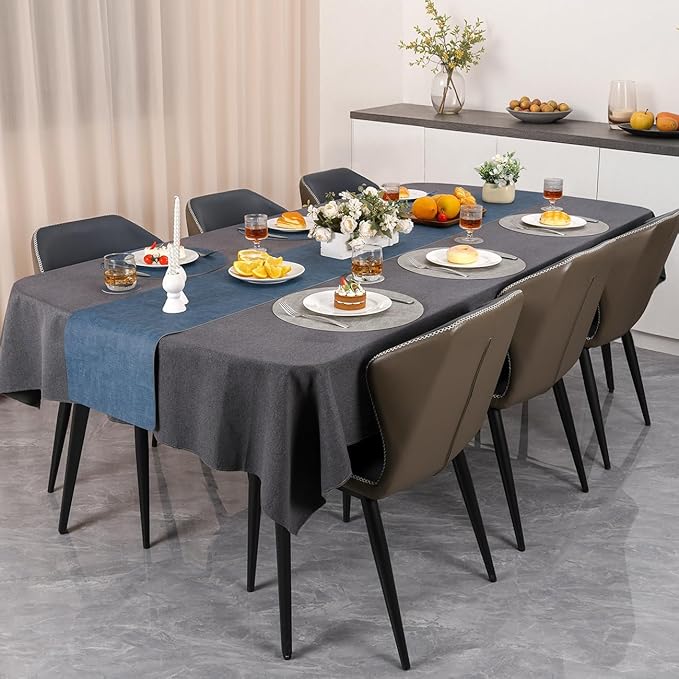 Myir JUN Reversible Vinyl Round Placemats Set of 4, Faux Leather Place Mats Dual Sided Waterproof Wipeable, Heat-Resistant Table Mats for Kitchen Dining Indoor Outdoor (14", Light Gray Navy Blue)