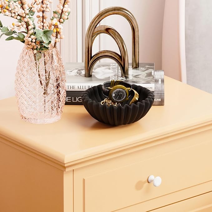 Small Ceramic Bowl Black Decorative Bowl, Modern Home Decor Centerpiece 6 Inches Key Jewelry Ruffle Fluted Scalloped Bowl