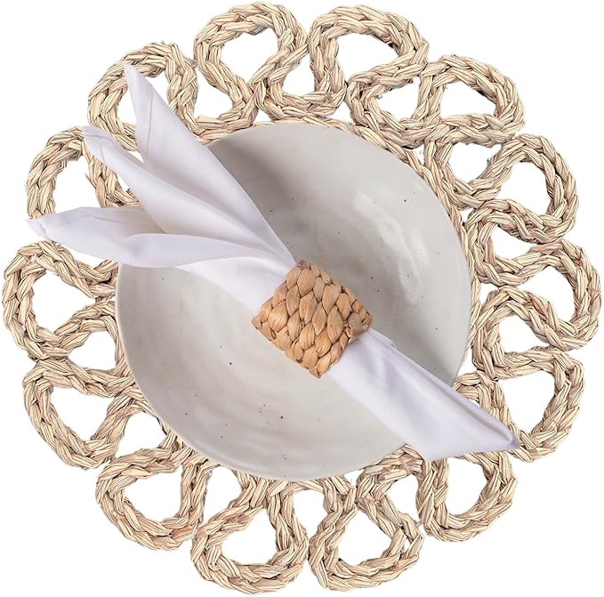 13.8" Set of 10 Round Seagrass Placemats | Boho Woven Rattan Table Mats | Farmhouse Wicker Spring Plate Chargers Like Water Hyacinth, Seagrass for Wedding, Party, Christmas, Events