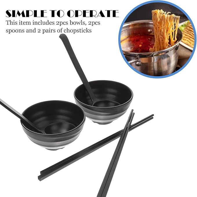 Luxshiny Multifunctional Melamine Noodle Bowls for Home and Restaurant Use Thick Plastic Ramen Soup Bowls with Smooth Polished Finish Easy to Clean and Stain-resistant Black