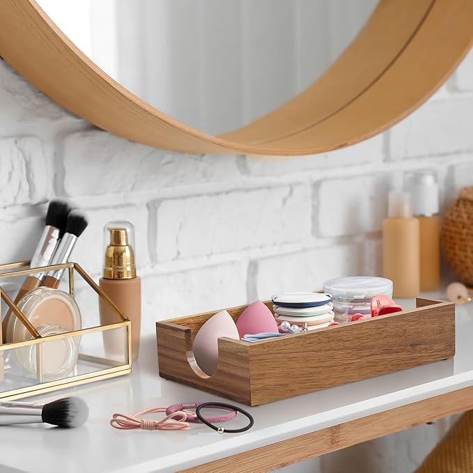 Napkin Holder for Bathroom, Acacia Wooden Guest Towel Holder Tray for Bathroom, Disposable Paper Hand Towel Holder for Bathroom Accessories, Dinner Napkin Holder for Kitchen Table Party