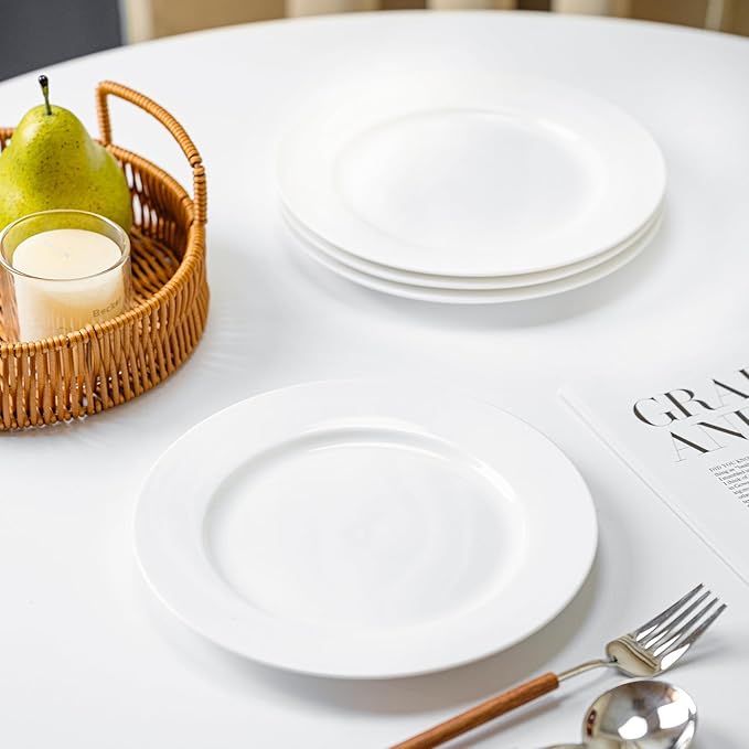 White Salad Plates Set of 4, 8 Inch Ceramic Plates (20 cm) – White Porcelain Appetizer & Dessert Plates for Kitchen, Salad, Snack & Everyday Use, Microwave & Dishwasher Safe