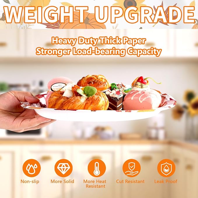 Grencian 50Pcs Fall Oval Paper Plates 10" x 12" Large Disposable Little Pumpkin Platters A Little Pumpkin Is On The Way Plates for Autumn Thanksgiving Holiday Birthday Baby Shower Party Decorations