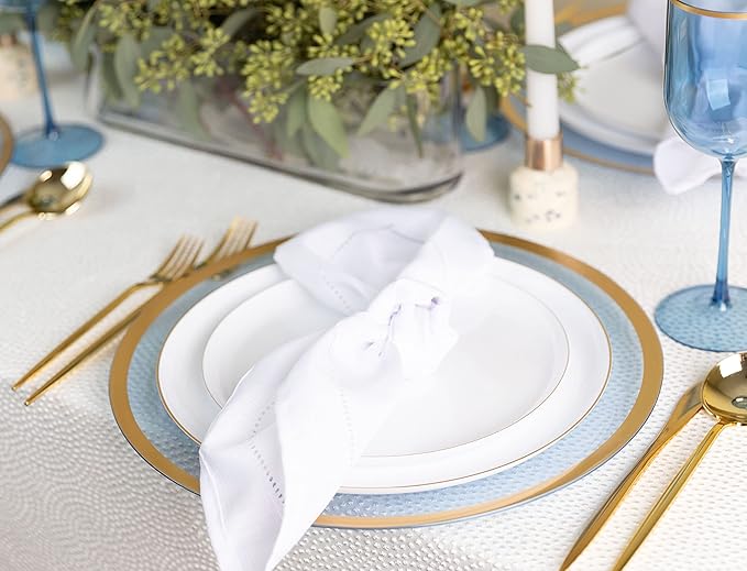 [30 Pack 6.3''] White Plastic Party Plates With Gold Rim Edge Collection Premium heavyweight Elegant Disposable Tableware Dishes