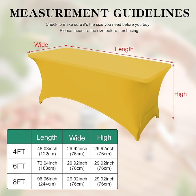 6Pack 6FT Table Cloth for Rectangular Fitted Events Stretch Yellow Table Covers Washable Spandex Tablecloth Protector for Party, Wedding, Cocktail, Banquet, Festival