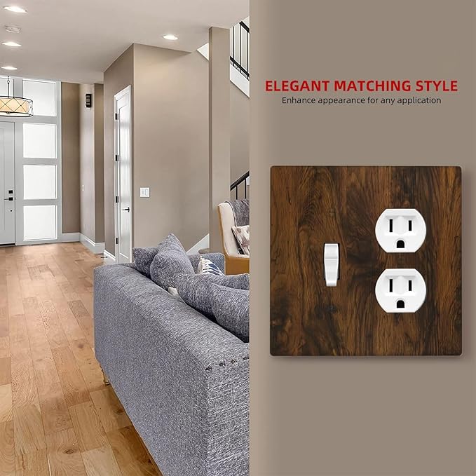 Light Switch Cover Plate Brown Rustic Wood Grain Vintage Wooden Texture 2 Gang Decorative Switch Plates 1 Toggle Duplex Combo Outlet Covers GFCI Wall Plates for Cabin Bedroom Decor