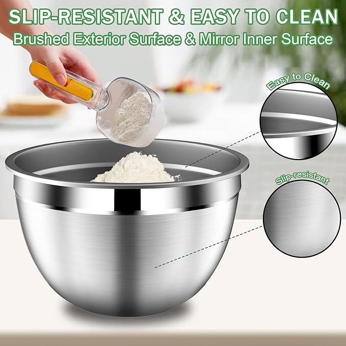 Mixing Bowls with Lids Set, Stainless Steel Mixing Bowls with Colander, Strainer with Mixing Bowl Set, Kitchen Gadgets Bowl Christams Gift, Size 4.5, 2.5, 2, 1.5QT - Black