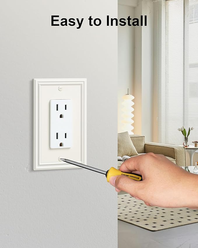 4-Pack Decorator Outlet Cover Plate, Light Almond Decorative Switch Plates and Outlet Covers, Durable Zinc Alloy Wall Plates for Electrical Outlets, Receptacle, GFCI Outlet, Dimmer Switch
