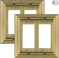 Metal Wall Plate for Electrical Outlets, Decorative Antique Brass Switch Plates Outlet Cover, Light Switch Cover Plate, 2-Gang Wall Plates (Double Decorator, 2 Pack)