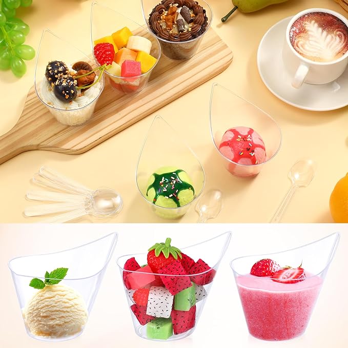 150 Pack Clear Plastic Dessert Cups with Tasting Spoons, Appetizer Cups Yogurt Parfait Bowls with Spoons for Party Supplies Catering Chocolate Desserts Buffet Food Display (5 oz)