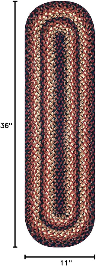 Homespice Prescott Braided Oval Table Runner, Warm Primitive Decor, Black and Red 11x36 - Jute Dining Table Accessories - Rich Colors, Easy to Clean, Durable and Protects Furniture