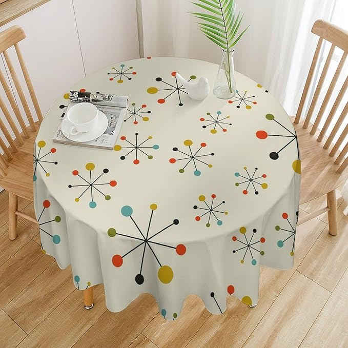 Medieval Round Tablecloth, Boho Mid Century Abstract Modern Retro Colors Pattern Tablecloth for Home Party Dining Room Kitchen Decor 36Inch(90cm)