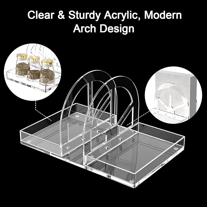 YAGELI Acrylic Napkin Holder with Storage, Clear Modern Napkin Dispenser with Magnetic Installation for Kitchen, Dining Table, Restaurant, Bar, Office & Party （Two Tray）