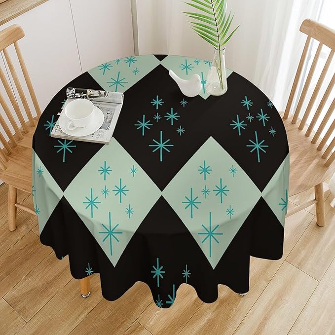 Retro Bohemian Mid Century Round Tablecloth, Abstract Modern Geometric Mid Century Tablecloth for Home Party Dining Room Kitchen Decor 36Inch(90cm)