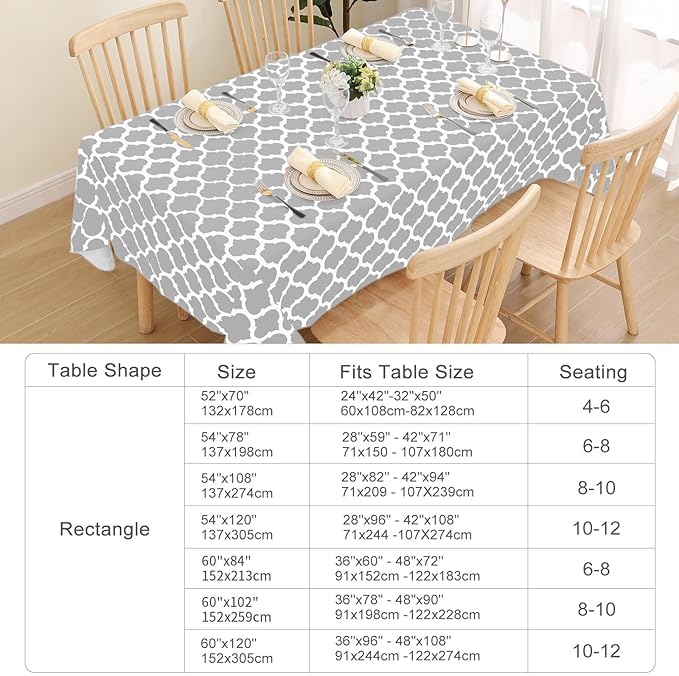 Smiry Rectangle Table Cloth, Waterproof Vinyl Tablecloth with Flannel Backing for Rectangle Tables, Wipeable Spillproof Plastic Tablecloths for Dining, Indoor and Outdoor (60"x102", Light Grey)