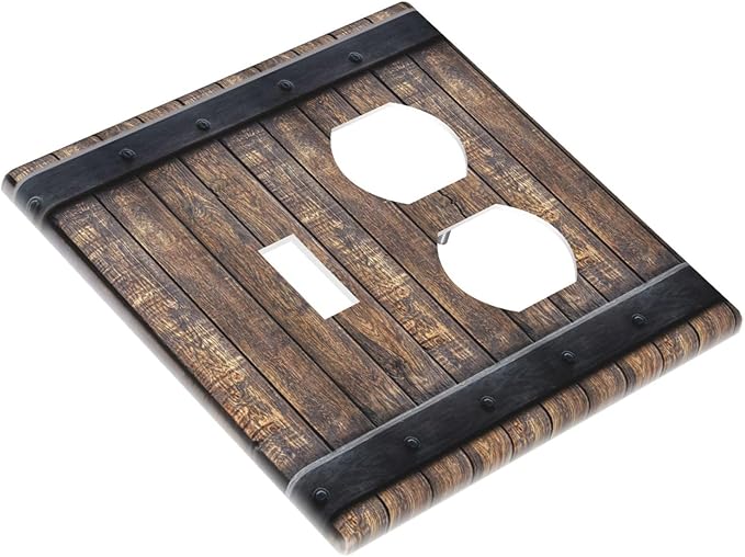 Light Switch Cover Plate Rustic Barn Door Vintage Country Wood Board 2 Gang Decorative Switch Plates 1 Toggle Duplex Combo Outlet Covers GFCI Wall Plates for Farmhouse Cabin Decor