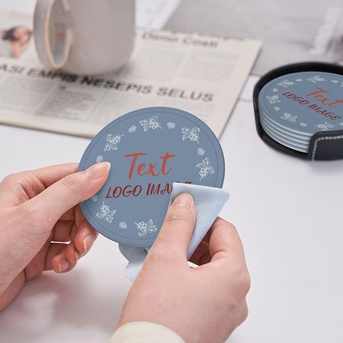 Personalized Coaster, Personalized Coasters Set of 6, Custom Leather Coasters Text/Logo/Image, Leather Set, Customer Business Gifts, Wedding Favor Coaster, Gift for Anniversary New Year