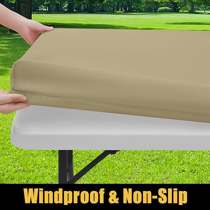 Smiry Rectangle Picnic Table Cloth, Waterproof Elastic Fitted Tablecloths for 6 Foot Tables, Washable Polyester Table Cover for Camping, Indoor and Outdoor (Taupe, 30"x72")