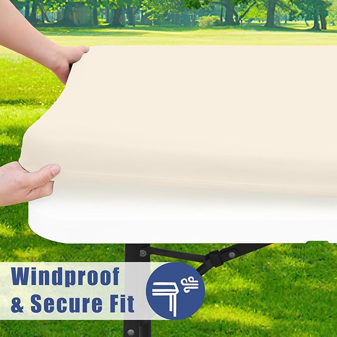 Spandex 8 Foot Rectangle Table Cloth 2 Pack, Elastic Fitted Tablecloths for Picnic, Stretch Washable Patio Table Cover for Outdoor, Camping, Banquet and Parties (Champagne, 30"x96")