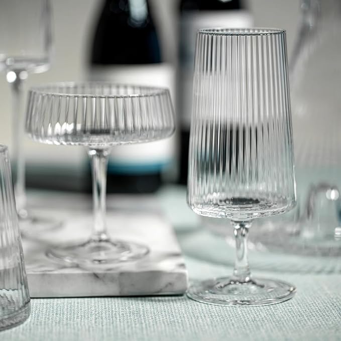 Zodax Bandol Fluted Textured Glasses or Stemware Sets of 2 or 4 (Martini S/4)