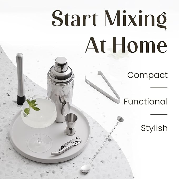 Mixology & Craft Cocktail Shaker Set with Stainless Steel Stand - 9-Piece Bartender Kit with Recipe Cards - Cocktail Mixer & Barware Tool Set