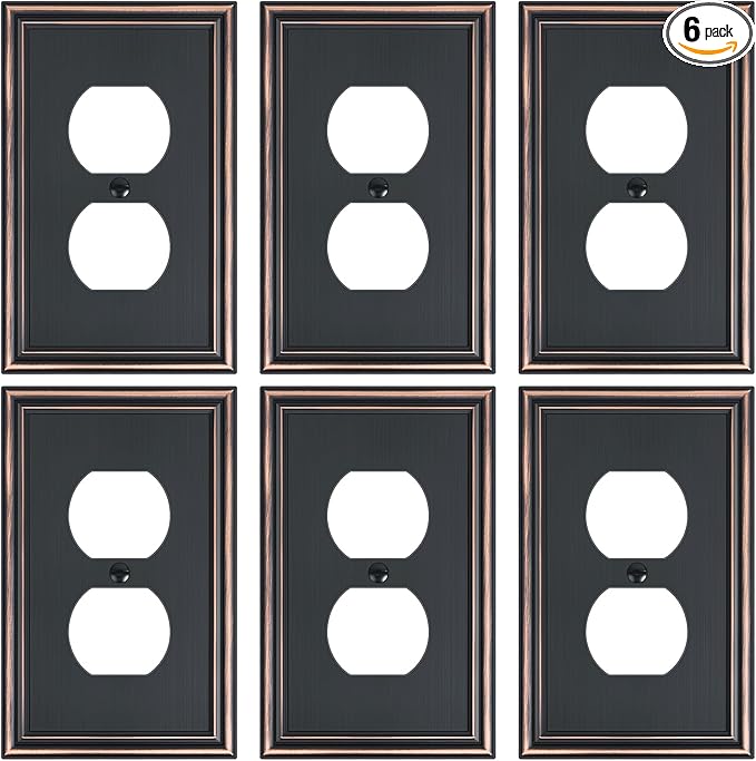 6-Pack Single Duplex Outlet Cover Plate, Decorative Aged Bronze Switch Plates and Outlet Covers, Metal Wall Plates for Electrical Outlets, 1 Gang Receptacle Cover, Corrosion Resistant