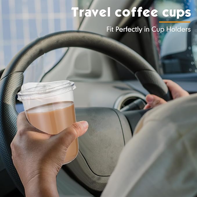 100 Sets Clear Plastic Cups with Strawless Sip Lids, Thickened Clear Disposable Plastic PET Crystal Cups for Iced Coffee, Smoothie, Cold Beverage, Drink Shops and Party Catering (16 oz)