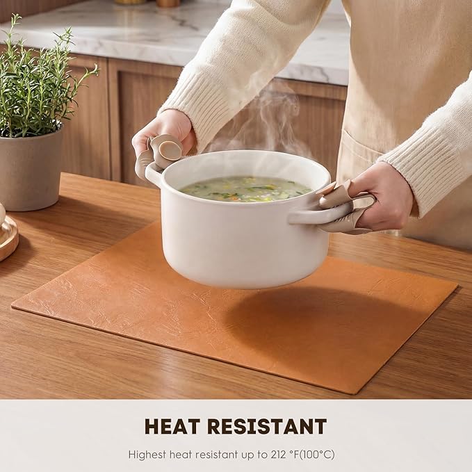 Artoid Mode Rust Faux Leather Placemats Set of 6, 12x18 Inch Waterproof Wipeable Heat Resistant Vinyl Place Mats, Reversible Table Mats for Fall Kitchen Dining Decor