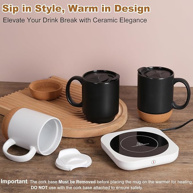 Coffee Mug Warmer & Mug Set for Desk, Electric Coffee Cup Warmer with Ceramic Mug, Smart Heated Coffee Mug with Auto Shut Off for Office/Home, Christmas/Birthday/Coffee Gifts for Men & Women,White