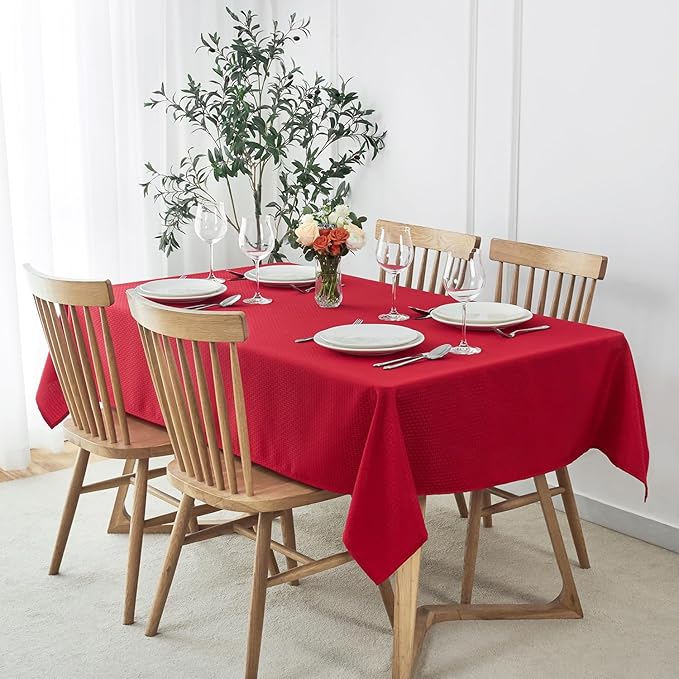 maxmill Square Tablecloth Water Resistance Antiwrinkle Spill Proof Weaved Texture Pattern Table Cloth, Christmas Decorative Fabric Table Cover for Parties, Holiday Dinner, 70 x 70 Inch, Red