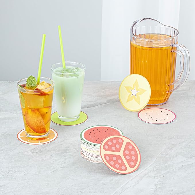 Restaurantware Drink Coasters 480 Count 3.5 Inch Paper Moisture-Absorbing Bar Coasters Assorted Decorative Table Coasters for Tabletop Protection Assorted Colors