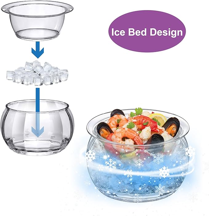 Amazing Abby - Ice Bed - Acrylic Chilled Dip Server Bowl with Ice Chamber (2-Pack), Clear Plastic Iced Serving Bowl, Keeping Dips and Condiments Cold and Fresh for Party, Picnic, Outdoor Dining